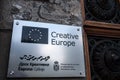 Logo Creative Europe on their Belgrade desk for Serbia. Creative Europe is a European Union programme for the cultural sector