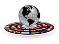 Logo 3D globe on podium with national flags Royalty Free Stock Photo