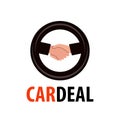 Logo for Dealership. Handshake in wheel symbol illustrating deal of Auto Sale