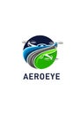 Logo depicting a stylized drone in flight, integrated within a circular design. Upper half Royalty Free Stock Photo