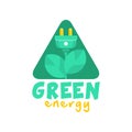 Logo design with abstract plant with leaves and electric plug instead of flower. Green and yellow alternative pure