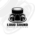 Logo design with audio speaker turned magnet up. Sound system speakers. Music icon. Musical column speaker bass