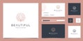 Logo design beautiful peacock and business card template. minimalist luxury fashion line designs, jewelry, salon, spa