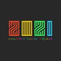 Logo 2021 design bright colorful monogram Happy New Year text, linear creative emblem, typography design holiday poster