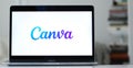 Logo design of Canva on a laptop screen in blurred background