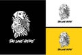 logo design of dog eating duck black and white vector illustration Royalty Free Stock Photo