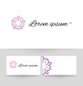 Logo design element with business card template. Floral monogram design template for company. Vector illustration. Royalty Free Stock Photo