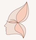 Logo design element. Female face profile with butterfly wings. Feminine concept illustration. Flat style design stock sketch. Royalty Free Stock Photo