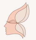 Logo design element. Female face profile with butterfly wings. Feminine concept illustration. Flat style design stock sketch. Royalty Free Stock Photo