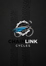 Logo design features a stylized bicycle with the frame represented by a silver chain link and blue Royalty Free Stock Photo
