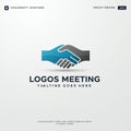 Logo design features two hands shaking, one blue and one gray, symbolizing Royalty Free Stock Photo