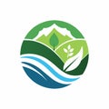 Logo design in green and blue colors for a water company symbolizing freshness and purity, Design a logo that symbolizes the