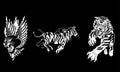logo design of head black panther, zebra and tiger black and white vector illustration Royalty Free Stock Photo