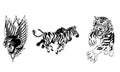 logo design of head black panther, zebra and tiger black and white vector illustration Royalty Free Stock Photo