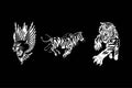 logo design of head black panther, zebra and tiger black and white vector illustration