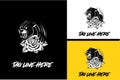 logo design of head panther angry and flower vector black and white Royalty Free Stock Photo