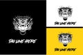 logo design of head panther and flame vector black and white Royalty Free Stock Photo