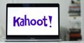 Logo design of Kahoot on a laptop screen in blurred background