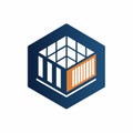 A logo design resembling a blue and orange cube with bars on it, inspired by shipping containers, A logo design inspired by