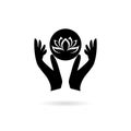 Logo design for spa salon with female hands holding a beautiful lotus flower Royalty Free Stock Photo