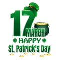 St. Patricks Day logo with irish clover, pot of gold and green leprechaun hat Royalty Free Stock Photo