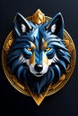 A logo design for technology group of wolf, with dark fur and golden eyes, fantasy art, awesome, animal