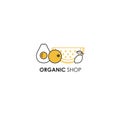 Logo design template in line icon style for organic products - fruits symbols. Royalty Free Stock Photo