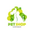 Logo design template for pet shop, veterinary clinic. Silhouette of dog and cat with green bubbles. Royalty Free Stock Photo