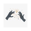 Vector logo design Template with a woman`s hands, moon, stars and Crystal