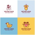 Logo design templates in linear style - motherhood, toys, clothes, heart. Vector emblem, sticker or badge for clothes