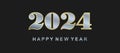 Happy New 2024 Year. Greeting card, banner, poster with golden numbers on black background. Royalty Free Stock Photo