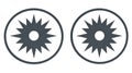 Two Dark Gray Starburst Icons in Circles, Geometric Symbol Design Royalty Free Stock Photo