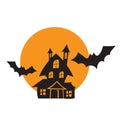 logo design vector illustration. halloween spooky house. moon and ba Royalty Free Stock Photo