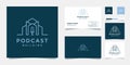 Simple building lines with vector design logo podcast