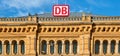 Logo of Deutsche Bahn, DB, above the entrance of the historic central station in Hannover, Germany, August 22, 2020