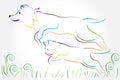 Logo dog and cat jumping on the grass silhouette vector design