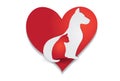 Logo dog and cat silhouette love heart shape icon vector image