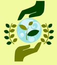 Logo, emblem of nature conservation, ecology, take care of nature, human hands protect nature