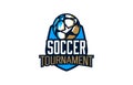 Logo, emblem of the soccer tournament. Colorful emblem of the championship with the ball on the background of the shield Royalty Free Stock Photo