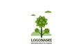 Logo or emblem with a tree, for a company or tree nursery. A simple green tree on a white background. Eco company