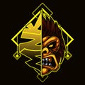 Logo esport monkey angry expression with half face. logo vector character Monkey for gaming. theme brown yellow color costume