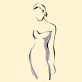 Logo fashion illustration, contour figure of woman, line art, female outline sign