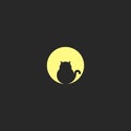 A logo fat black cat sits on the background of a large full moon, a design of a round logotype, a circle is a geometric shape Royalty Free Stock Photo