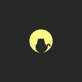 A logo fat black cat sits on the background of a large full moon, a design of a round logotype, a circle is a geometric shape