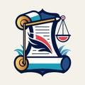 The logo features an artistic rendition of a legal document scroll, Artistic rendition of a legal document scroll, minimalist
