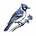 Chiaroscuro Woodcut Style Blue Jay Bird Vector Illustration Royalty Free Stock Photo