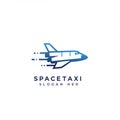Logo features a stylized blue and white space shuttle with motion lines, suggesting Royalty Free Stock Photo