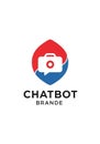A logo features a stylized chat speech bubble with a camera icon Royalty Free Stock Photo