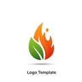 Logo features a stylized design combining a green leaf and an orange flame, Royalty Free Stock Photo