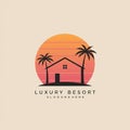 A logo features a stylized silhouette of a house flanked by two palm trees. The Royalty Free Stock Photo